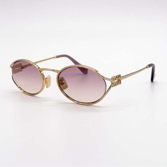 NEW MIU MIU SMU 52Y 5AK06S GOLD MU52YS 5AK06S OVAL MU 52YS WOMEN SUNGLASSES - Picture 6 of 14